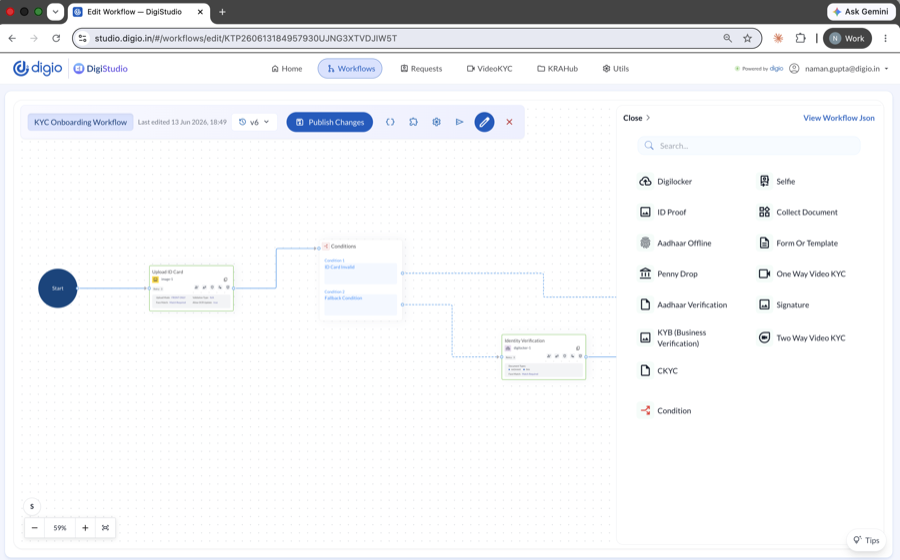 DigiStudio KYC workflow editor