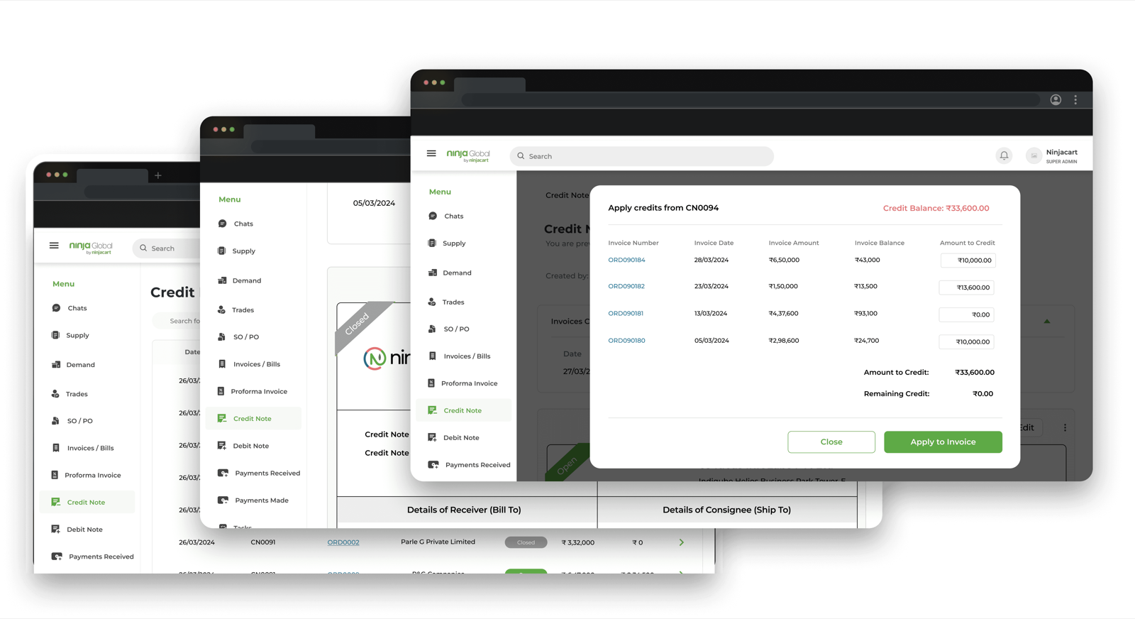 Track, manage and apply credits